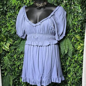 TRIXXI Dress Women Large Blue Off Shoulder Ruffle‎ Pleated Empire Waist 2440